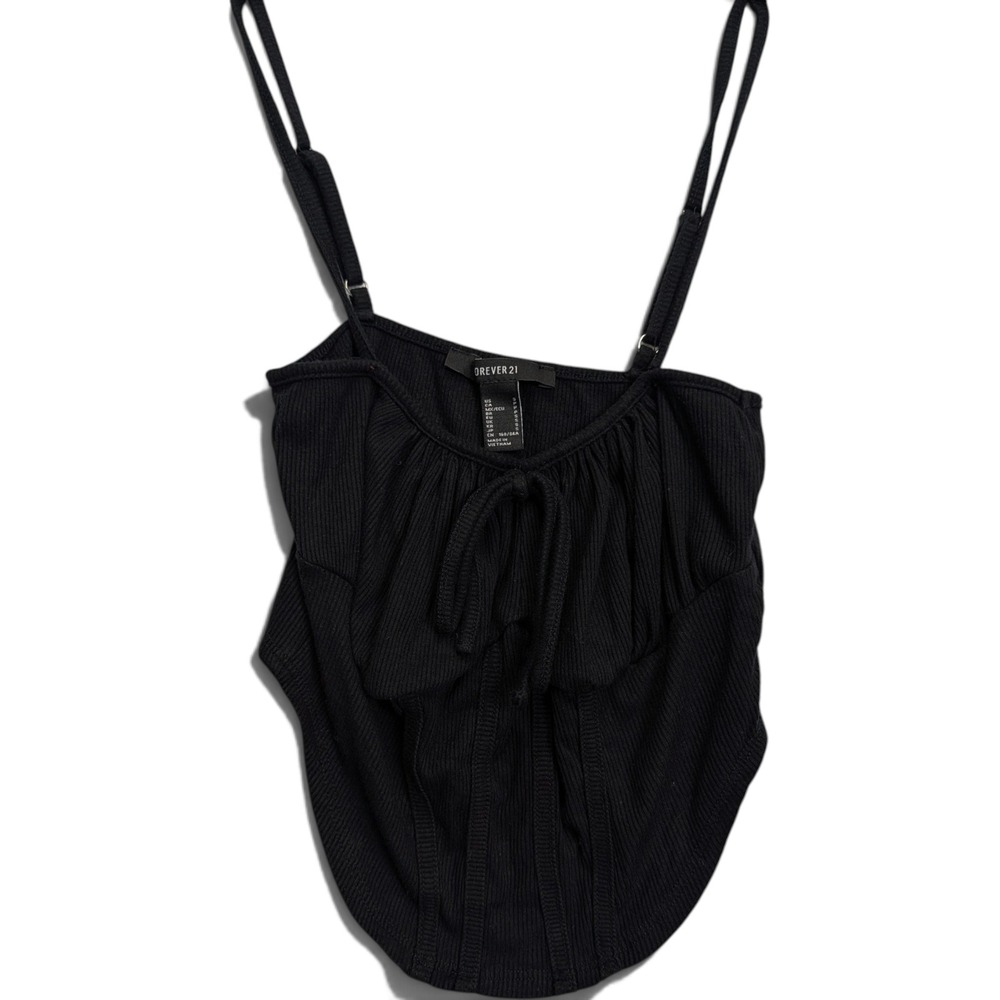 Forever 21 Womens Corset Cami Top Small Ribbed Tie Front Black